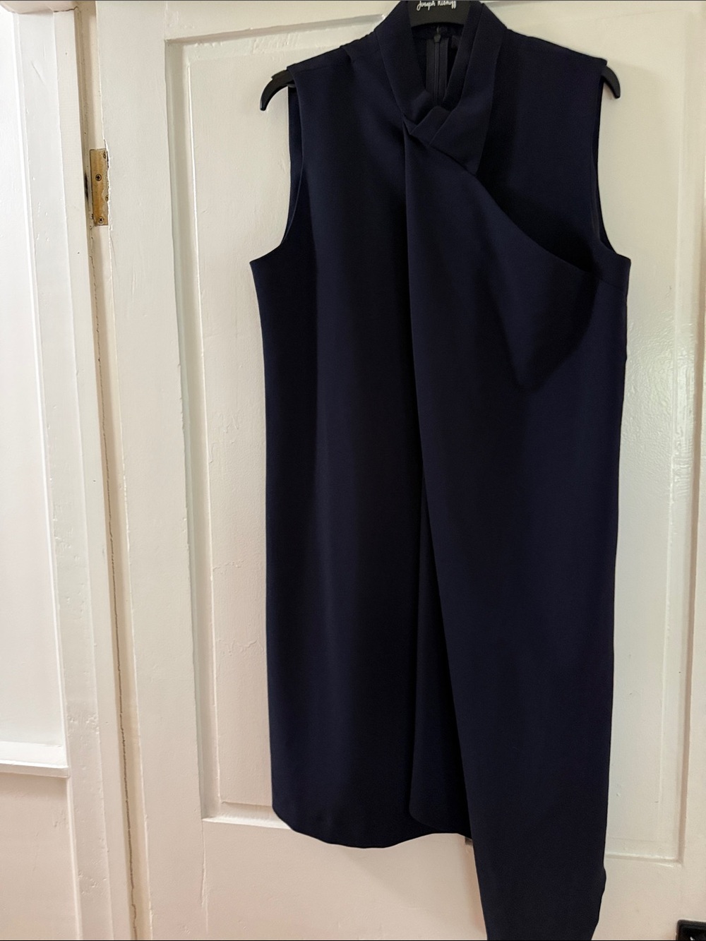 Sleeveless Navy Asymmetric Draped Midi Dress